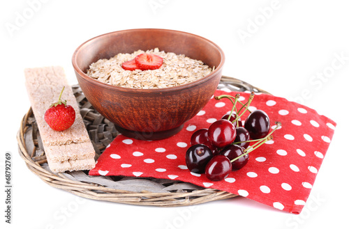 Photo: Big brown bowl with oatmeal and berries Big brown bowl with oatmeal and berries