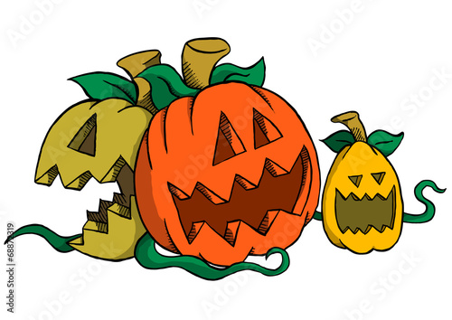 Illustration: Three Pumpkins Laughing Three Pumpkins Laughing