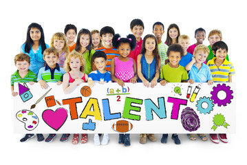 Group of Diverse Children Holding the Word Talent