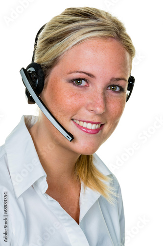 Photo: Frau mit Headset im Kundenservice Frau mit Headset im Kundenservice