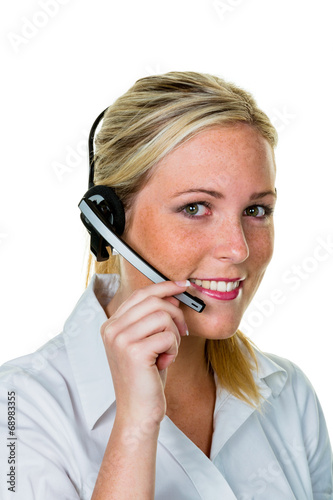 Photo: Frau mit Headset im Kundenservice Frau mit Headset im Kundenservice