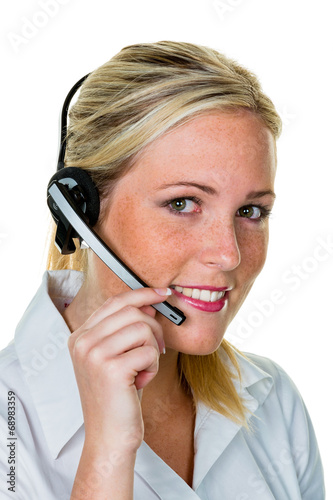 Photo: Frau mit Headset im Kundenservice Frau mit Headset im Kundenservice