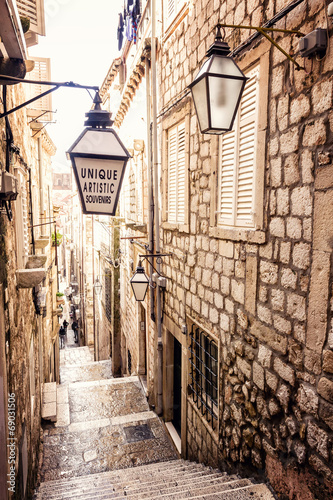  Steep stairs and narrow street in old town of Dubrovnik