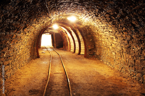 Fototapeta Underground mine tunnel, mining industry