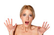 portrait of nervous and desperate beautiful blonde on white