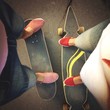 a boy's and girl's legs on boards a boy's and girl's legs on boards