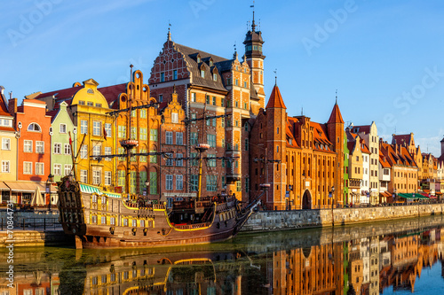  The riverside with promenade of Gdansk, Poland.