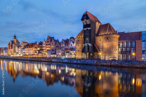 Fototapeta A view of a Gdansk port in the dusk, Gdansk, Poland