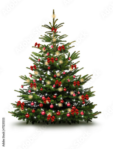 quot christbaum mit roten kugeln schleifen und strohsternen quot christbaum mit roten kugeln schleifen und strohsternen