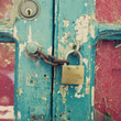 Vintage wood door with lock and chain Vintage wood door with lock and chain