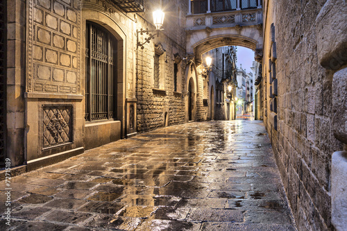 Fototapeta Narrow street in gothic quarter, Barcelona