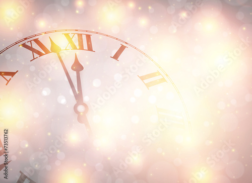 New year clock with snowy background.
