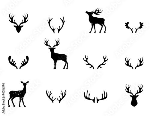 Set of antlers, silhouette, vector - 74086574