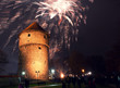 Christmas fireworks near a tower in Tallinn, Estonia Christmas fireworks near a tower in Tallinn, Estonia