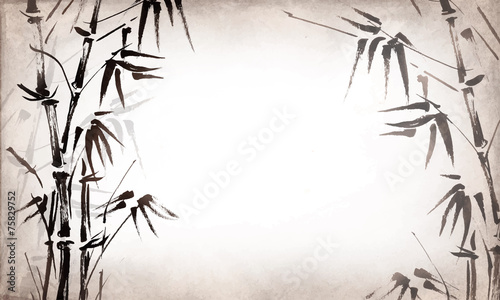  bamboo painted on textural grunge horizontal background. Vector