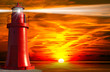 Red Lighthouse with Light Beam at Sunset Red Lighthouse with Light Beam at Sunset