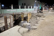 Hydro construction work, reconstruction of sewerage, night photo Hydro construction work, reconstruction of sewerage, night photo