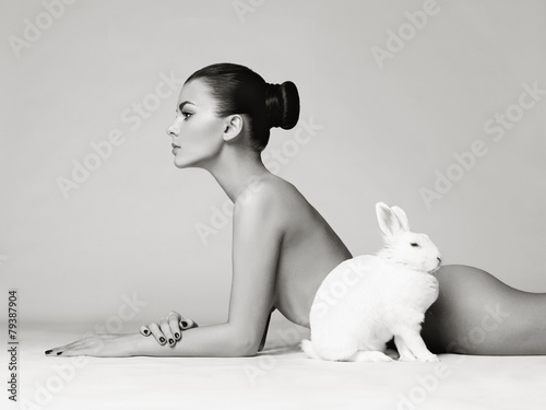 Beautiful woman with rabbit