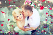 Beautiful wedding couple , groom kisses the bride Beautiful wedding couple , groom kisses the bride