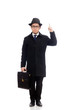 Young man holding suitcase isolated on white Young man holding suitcase isolated on white