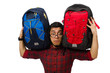 Young man with bags isolated on white Young man with bags isolated on white