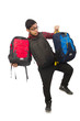 Young man with bags isolated on white Young man with bags isolated on white