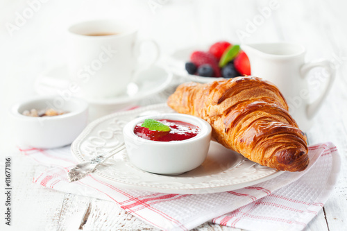 Fresh croissants with jam