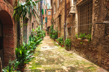 Hidden streets of the ancient city of Siena, Italy