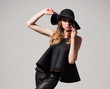 Fashion woman model in black dress Fashion woman model in black dress