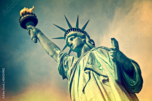 Fototapeta Close up of the statue of liberty, New York City, vintage process