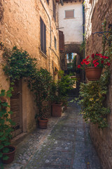 Flowery streets in Spello, Italy