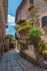 The winding streets and crannies in Spello, Italy