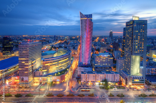 Fototapeta Warszawa wieczorna panorama miasta