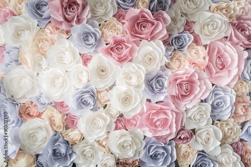 Backdrop of colorful paper roses