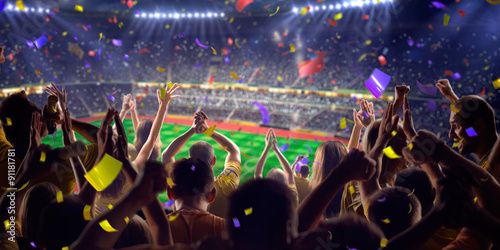 Fans on stadium game panorama view