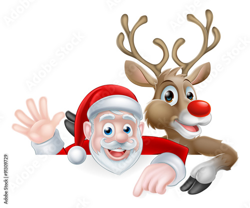 Santa and Reindeer Christmas Illustration