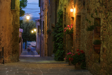 The streets of the beautiful medieval town of Castelmuzio, Italy