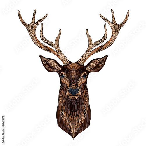 Fototapeta Deer head stylized in zentangle style.