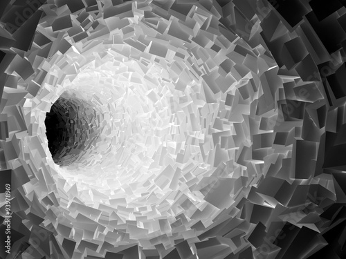 Fototapeta na wymiar Tunnel with chaotic polygonal crystal surface 3d