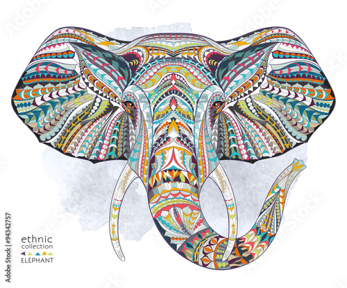 Fototapeta Ethnic patterned head of elephant on the grange background/ african / indian / totem / tattoo design. Use for print, posters, t-shirts.