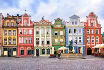 Colorful renaissance facades on the central market square in Poz