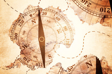 Antarctica map and Compass old paper Over White Background, Elements of this image furnished by NASA (Satellite map of Antarctica)