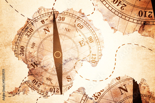 Obraz Fotograficzny Antarctica map and Compass old paper Over White Background, Elements of this image furnished by NASA (Satellite map of Antarctica)