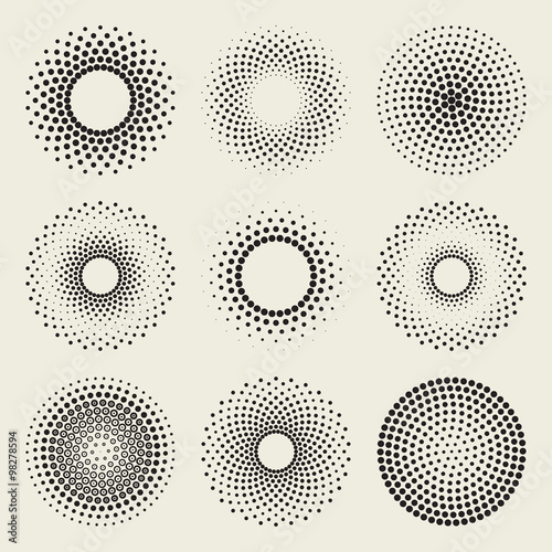 Zdjęcie XXL Vector Radial Gradient półtonów Sunburst Circle Shape Stippling elementów projektu