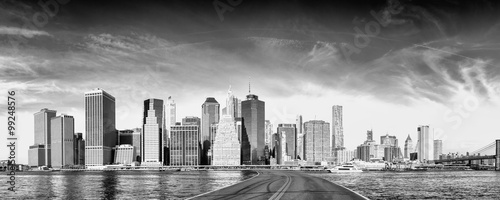  Road to New York City. Holiday and travel concept. Black and whi