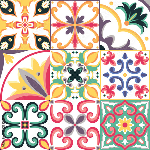 Seamless pattern in Italian style. Vector bright background