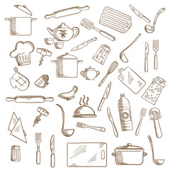 Kitchen utensil and kitchenware icons