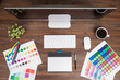 Designer desk from above Designer desk from above