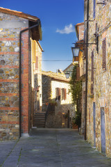 Streets of tiny ancient town in Tuscany, Contignano.