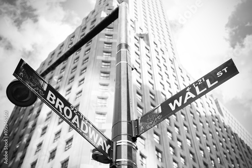  Wall Street and Broadway sign in Manhattan, New York, USA